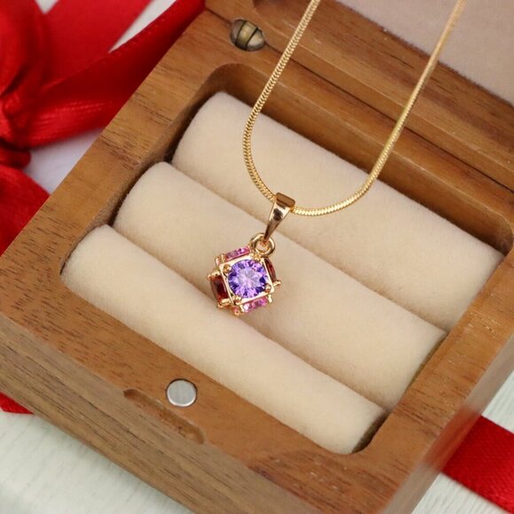 "Cube Design Rose Gold Pendant with Multicolor Stones, XPPT1563 - Picture 8 of 13